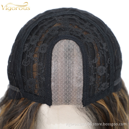 Top Quality Cheap Wholesale Body Wave Mix Middle Part U Lace Frontal Synthetic Fiber Hair For Black Women Lace Front Wig